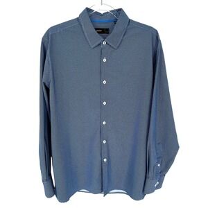 Quieti Performance Men XXL Blue Micro Pattern Dress Shirt Stretch Travel Office